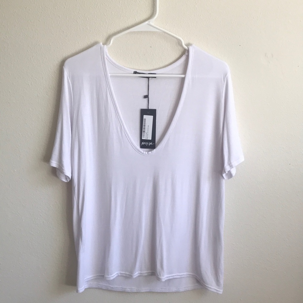 Nasty Gal scoop neck white tee, NWT